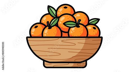 Bowl of Fresh Oranges with Green Leaves.