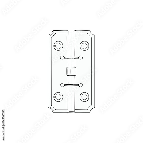 Simple Line Art of a Vintage Door Hinge Hardware Mechanism on White Background