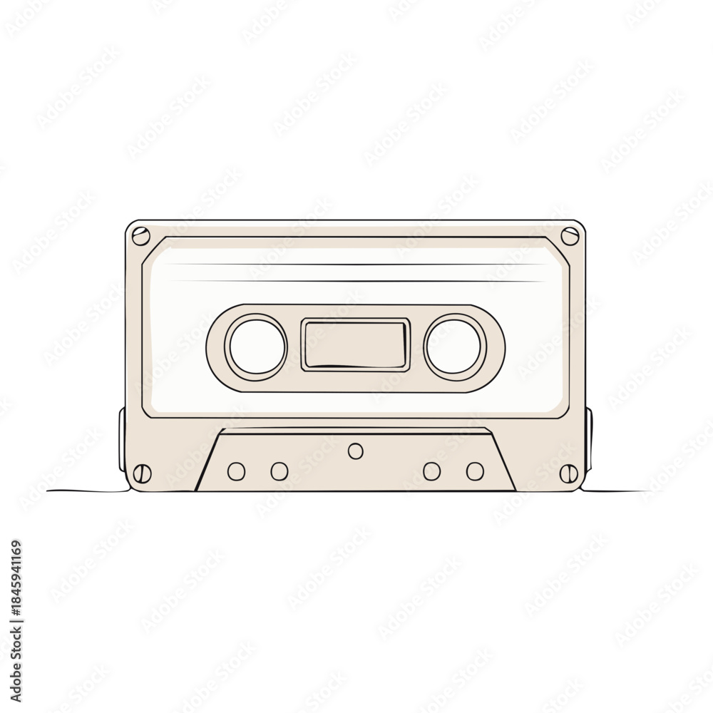 Obraz premium Retro audio cassette tape illustration of nostalgic analog media, vintage recording technology isolated on white