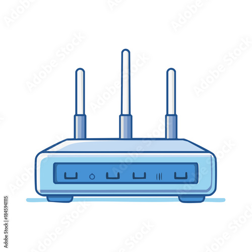 Illustration of a wireless internet router with antennas for home or office connectivity