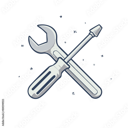 Repair Tools Illustration. Wrench and screwdriver forming X isolated on white background. Handyman services concept