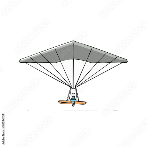 Stylized illustration of person hang gliding in flight aerial adventure sport