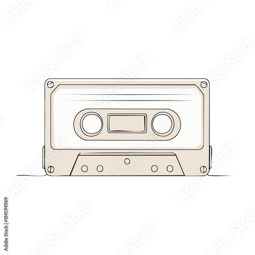 Retro audio cassette tape illustration of nostalgic analog media, vintage recording technology isolated on white