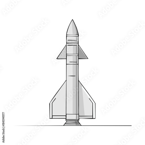 Illustration of a Standing Missile for Defense, Tactical Purposes, or Transportation in Shades of Gray