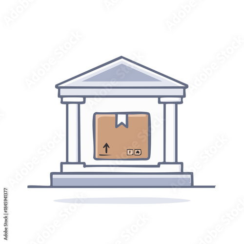 Building facade with columns and a package placed inside, symbolizing secure delivery and storage