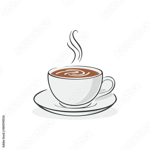 Warm Cup of Coffee with Swirls and Rising Steam - Graphic Illustration, Simple Design