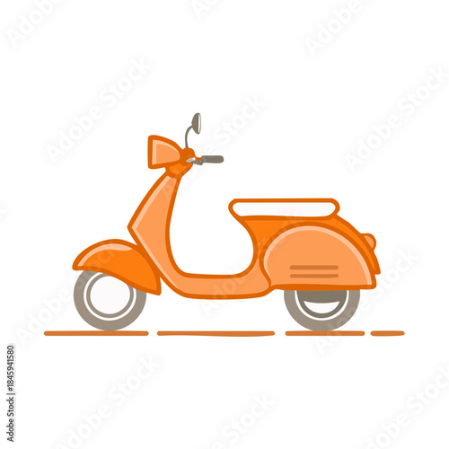 Orange scooter side view illustration on white. Transportation vehicle vector graphic for Adobe Stock licensing.