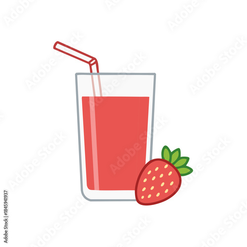 Refreshing Strawberry Juice Glass with Straw: a vector icon illustration of fruit beverage