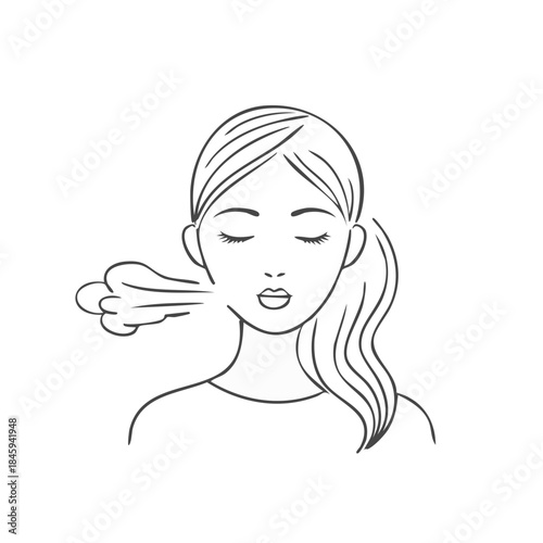 Woman doing breathing exercises relaxation technique for stress relief vector line art