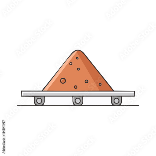 Flat vector illustration of a mine ore cart filled with iron oxide material. A simple icon.