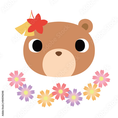 可愛いクマのマーク　秋の紅葉