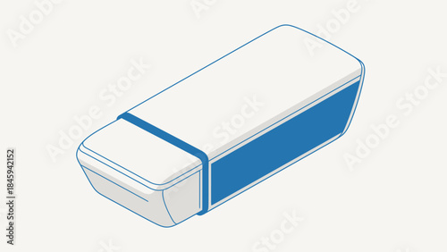 An illustration depicts a blue and white rectangular object wrapped with a strap.