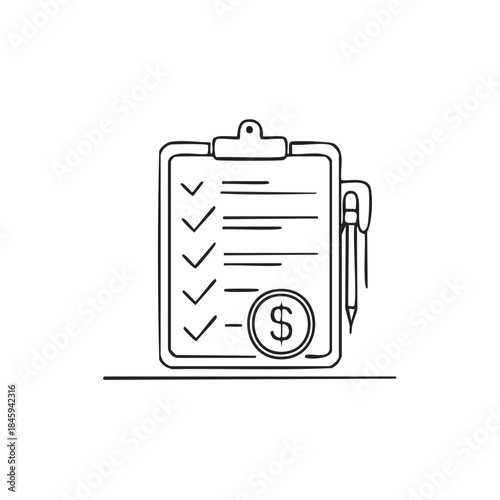 Checklist with Tick Marks and Dollar Coin for Budget Control and Task Management