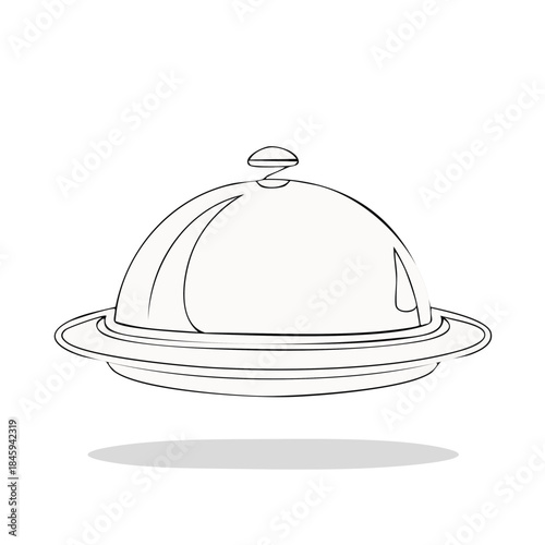 Elegant Dome Cover Platter Serving Dish: Simple Black Outline for Restaurant or Home