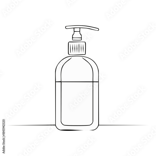 Outline Drawing of a Bottle with Pump Dispenser, Clean Fluid, Hand Sanitizer, Hygiene