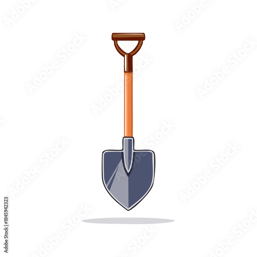 Isolated Illustration of a Shovel with Wooden Handle and Dark Metal Blade for Digging and Landscaping Projects