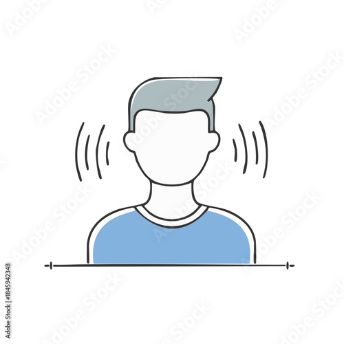 Hearing Illustration: Man with Sound Waves Emanating from Ears indicating Listening and Hearing