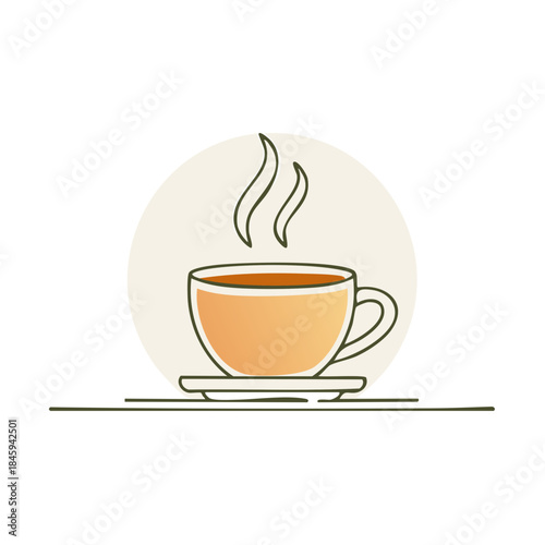 Coffee or Tea Cup with Steam Illustration in Minimalist Style. Hot Beverage, Fresh Drink