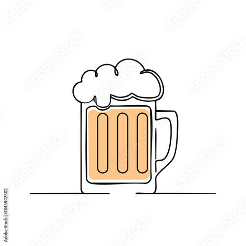 Continuous Line Drawing of Refreshing Beer Glass with Foam for Celebrations or Oktoberfest Illustrations