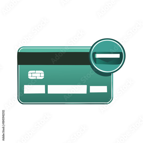 Green credit card icon with card insertion circle, plastic money payment symbol for online financial transactions
