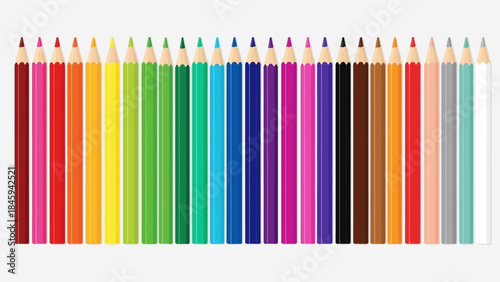A collection of colorful pencils arranged in a row, showcasing various hues and shades, ideal for artistic expression and creativity Whisk.