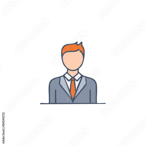Outline Style Man in Suit, Vector Business Avatar, Corporate Icon, Professional Profile, User Account