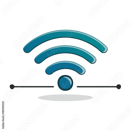 Blue Wifi Signal Icon with Antenna and Wave Illustration on White Background