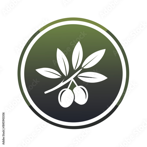 Olive Branch Symbol in Dark Green Circle Icon Fresh Olives Sign Nature Healthy Food Agricultural Symbolism