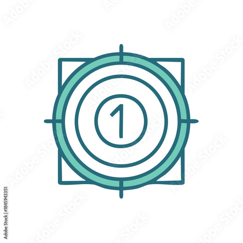 Target aiming symbol with number one inside concentric rings on a squared frame for design concept