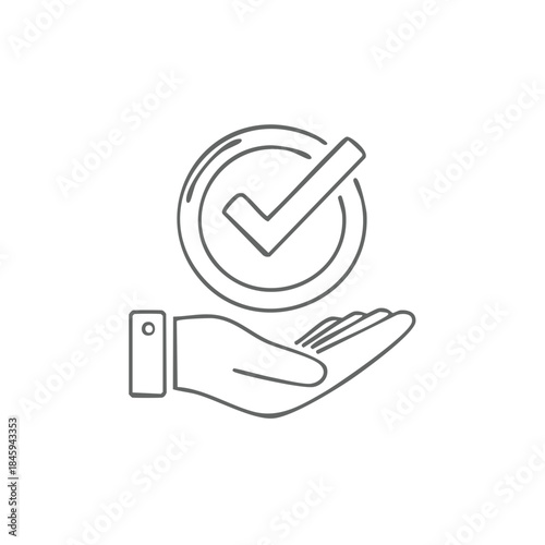 Hand Offering Check Mark Icon Approval Validation Success Completion Confirmation Done