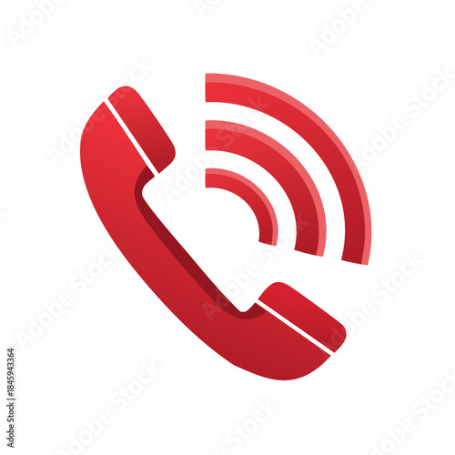 Vivid Red Telephone Handset Icon Displaying Ringing Signal Modern Communication Design Concept