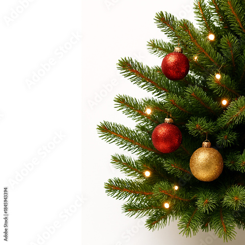 Decorated christmas tree branch isolated