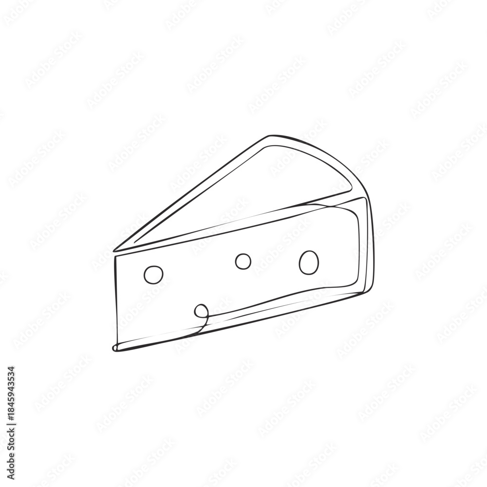 Obraz premium Cheese Wedge One Line Drawing Isolated on White Background Minimalist Food Sketch