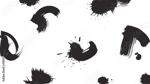 Black and white abstract ink splatter composition white