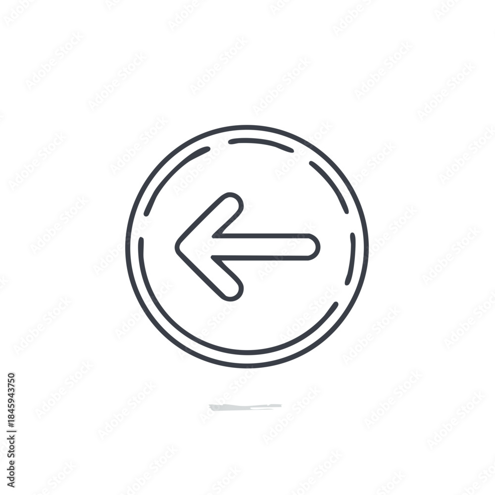 Fototapeta premium Left Arrow Outline Icon Within Dotted Circle Directional Navigation Symbol