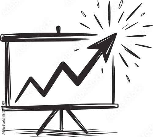 Hand drawn black and white upward trend flip chart