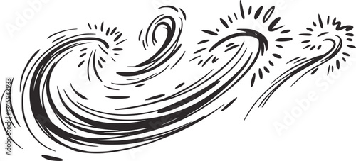 Hand drawn black ink abstract swirls with sparkle accents