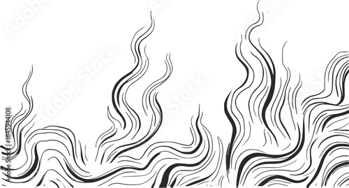 Minimalist black and white abstract wavy lines ink