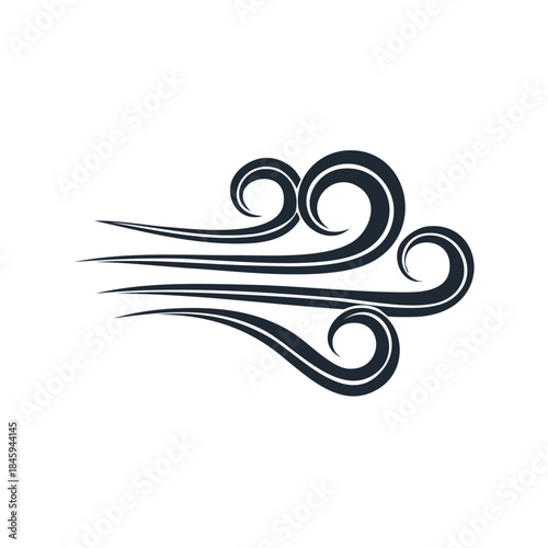 Wind icon illustration representing airflow, windy conditions and weather concepts, black vector illustration