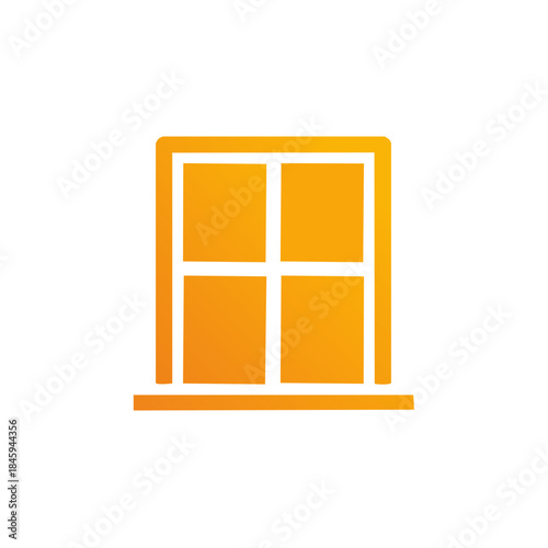 Orange window pane design on a white background; minimalistic frame with geometric pattern and window sill.