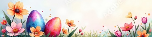 Abstract watercolor Easter egg & flower design, soft gradient background, eggs, whimsical
