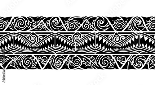 Seamless Polynesian tribal pattern design for digital design and print.