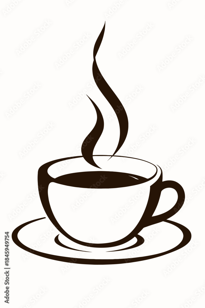Obraz premium A simple, clean, and inviting line art illustration of a steaming cup of coffee with a saucer, perfect for cafe menus and beverage-related designs