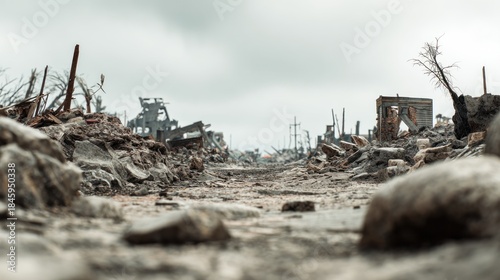 Devastated city remains after a destructive disaster, a poignant scene