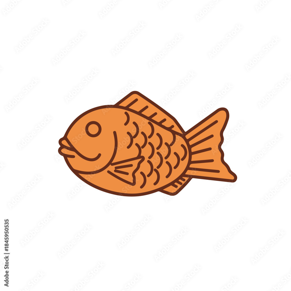 Obraz premium Ideal for food blogs, asian cuisine restaurants or cultural publications targeting a younger audience, a playful taiyaki cake illustration.