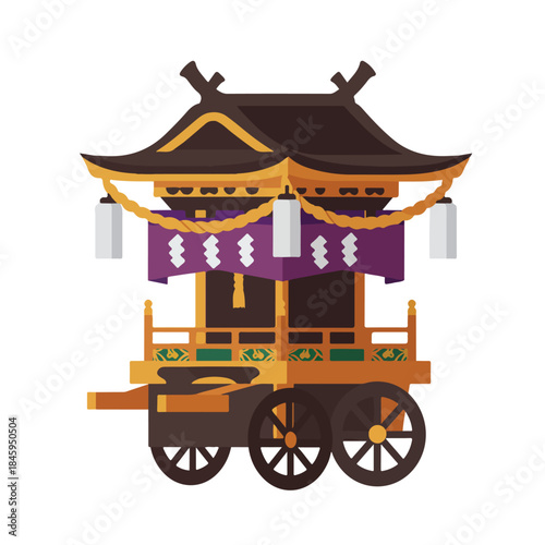 Decorative mikoshi wagon suitable for cultural designs, festivals, travel brochures, japan tourism advertisements, traditional artwork, and event promotions.