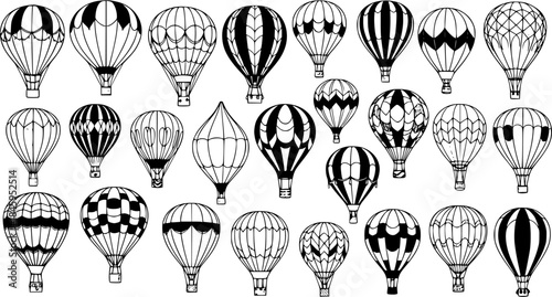 Illustrated Hot Air Balloons: A Collection of Vintage and Modern Designs in Black and White