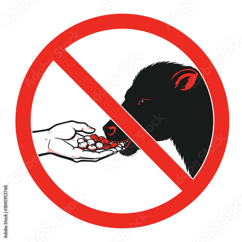 Warning graphic illustrating the importance of not feeding wild animals, highlighting the potential dangers of human food and substances to their health and natural behaviors