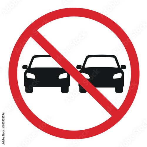 No Overtaking Sign Prohibiting Vehicle Passing in a Red Circle with a Diagonal Line