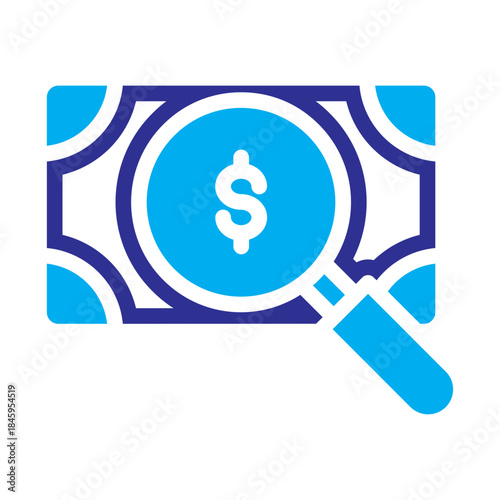 Two color style business icon of money analysis representing finance review.